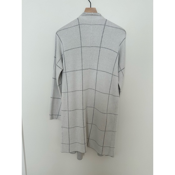 Eileen Fisher Windowpane Graphic Angled Front Cotton Silk Cardigan - Picture 6 of 11